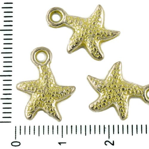 8pcs tchèque jaune patine antique ton argent étoile de mer des animaux marins en mer charms pendenti sku-33966