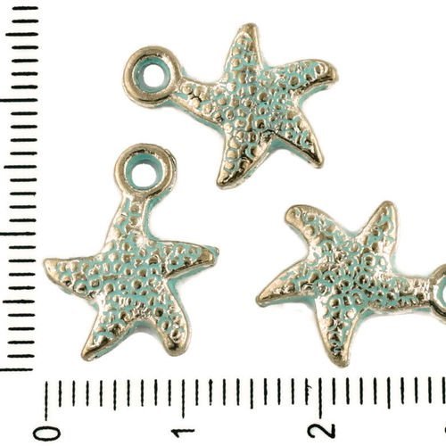 8pcs tchèque bleu turquoise patine antique ton argent étoile de mer des animaux marins en mer charms sku-33967