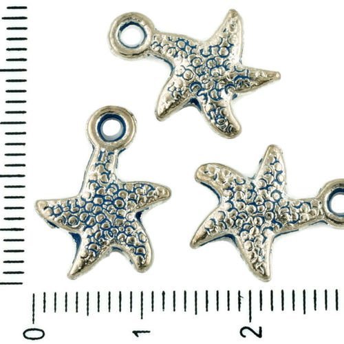 8pcs tchèque bleu patine antique ton argent étoile de mer des animaux marins en mer charms pendentif sku-33968