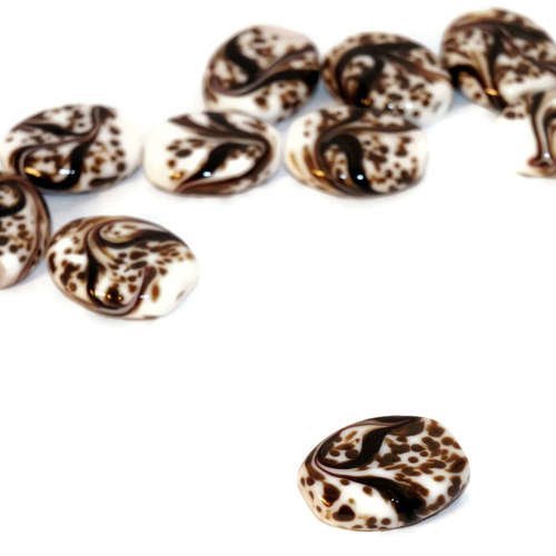 Blanc brun noir tchèque de fleurs en verre de murano set de la main de l'artisan perles rondelle com sku-17765