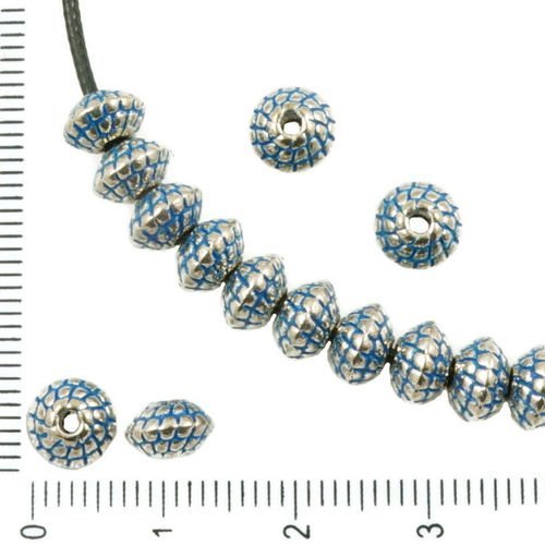 20pcs antique ton argent bleu patine laver de petites entretoise rondelle ronde cordon tricoté rayé  sku-36254