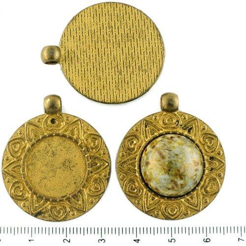 2pcs tchèque mat or patine bronze antique rond pendentif cabochon paramètres de coeur saint-valentin sku-34270