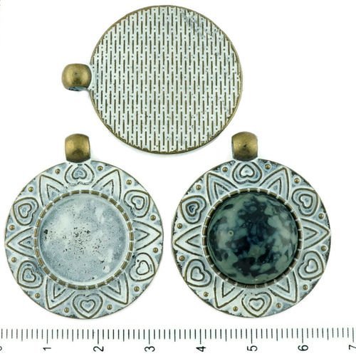 2pcs tchèque blanche mate patinée bronze antique rond pendentif cabochon paramètres de coeur saint-v sku-34272
