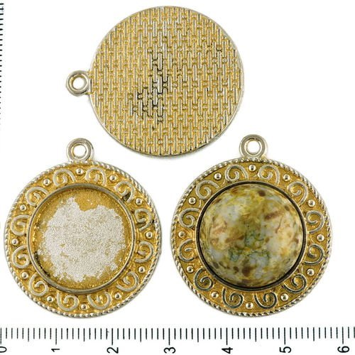 2pcs tchèque mat or patine antique ton argent pendentif rond cabochon paramètres spirale lunette vid sku-34292