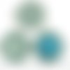 2pcs tchèque bleu turquoise patine antique ton argent pendentif rond cabochon paramètres spirale lun sku-34293