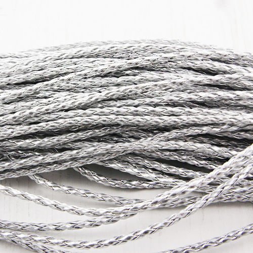 2m 6.5 ft argent simili cuir tressé de corde torsadée cordon bracelet collier de prise d'artisanat 3 sku-38406