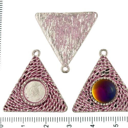 2pcs tchèque valentine rose patine antique ton argent pendentif rond cabochon paramètres triangle lu sku-34314