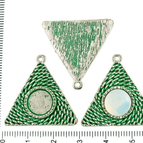 2pcs tchèque vert turquoise patine antique ton argent pendentif rond cabochon paramètres triangle lu sku-34318
