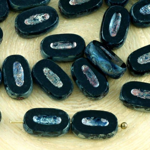 12pcs picasso noir de jais halloween argent petit plat ovale table de découpe sculpté tchèque perles sku-34376