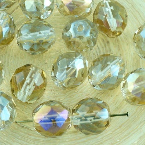 8pcs cristal jaune miel lustre rond à facettes feu poli entretoise tchèque perles de verre de 10mm sku-34466