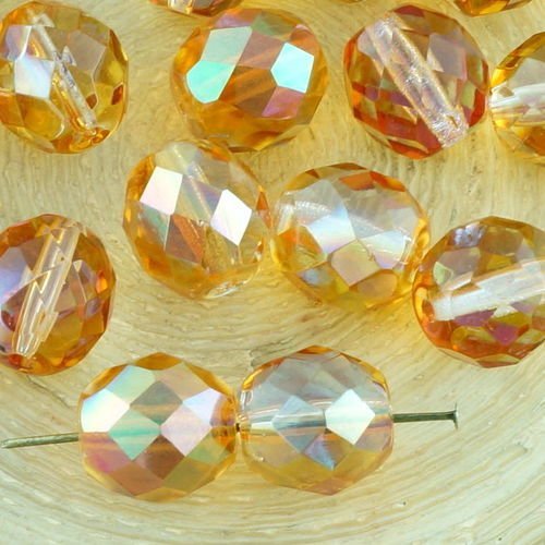 8pcs cristal jaune orange abricot lustre rond à facettes feu poli entretoise tchèque perles de verre sku-34476