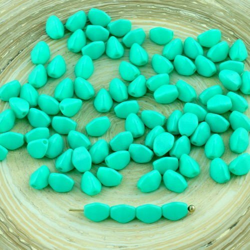 60pcs albâtre vert turquoise en soie matte pincée tchèque perles de verre de 5mm sku-28499