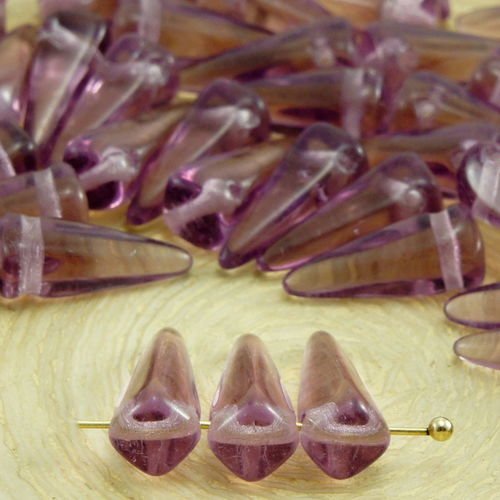 20pcs cristal d'améthyste violet clair spike cône de chute de verre tchèque perles de 13mm x 5mm sku-32714