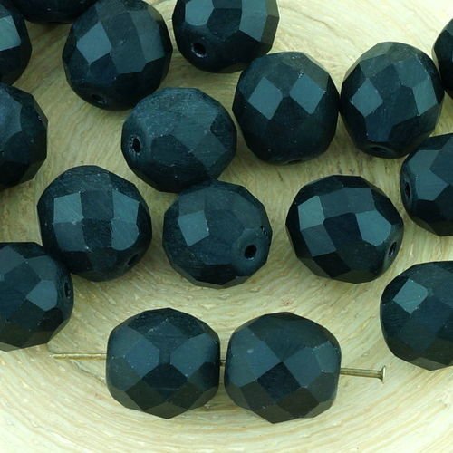 8pcs mat opaque noir de jais ronde à facettes feu poli entretoise tchèque perles de verre de 10mm sku-34469