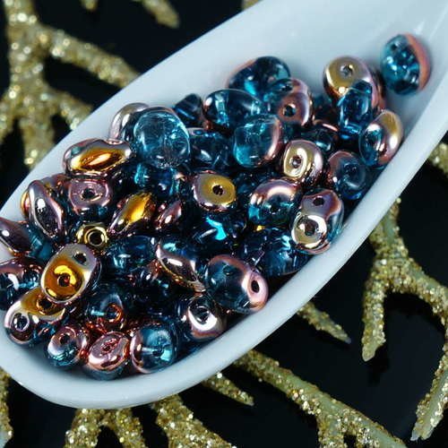 20g aigue-marine capri gold superduo verre tchèque perles de rocaille deux trous super duo 2.5 mm x  sku-18639