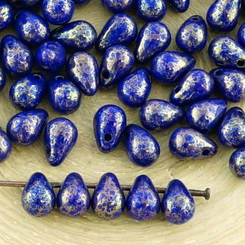 40pcs sombre saphir bleu en terre cuite bronze larme petite de verre tchèque perles de 4 mm x 6 mm sku-35053