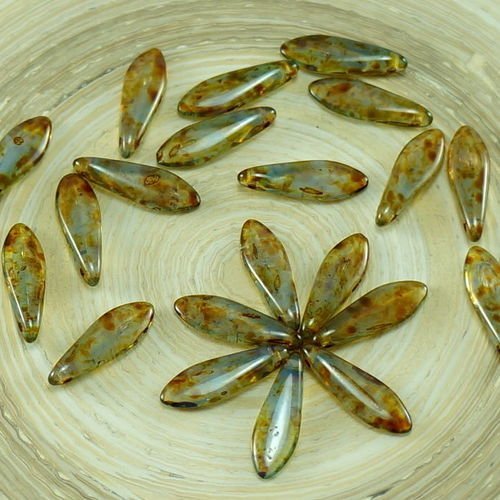 30pcs cristal picasso travertin jaune bleu foncé opale verre tchèque poignard perles feuille plate d sku-26926