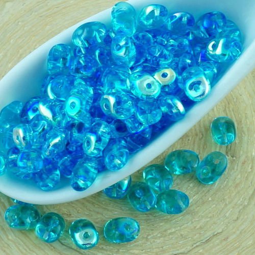 20g de cristal aigue-marine bleu turquoise clair ab moitié superduo verre tchèque perles de rocaille sku-35146