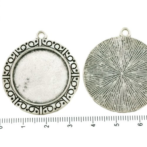 2pcs antique ton argent grand pendentif rond cabochon paramètres oriental vide tiroir en métal de ba sku-37270