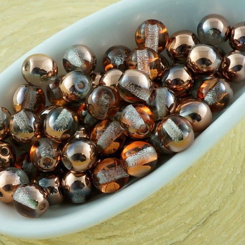 100pcs cristal métallique capri d'or de cuivre demi-tour druk verre tchèque pressé perles de petite  sku-31173