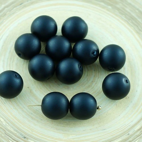 10pcs perle imitation de couleur noir mat halloween verre tchèque perles rondes 10mm sku-29105