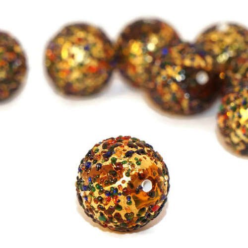 Or 24k gustav klimt style de murano fait à la main le verre tchèque perles rondes en or massif 24 ca sku-16946