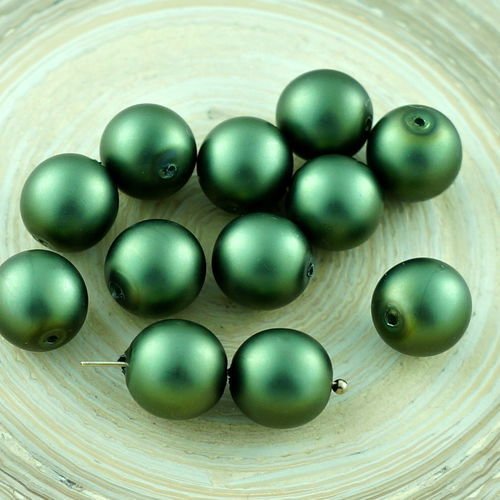 10pcs perle d'imitation mat vert olive en verre tchèque perles rondes 10mm sku-29109
