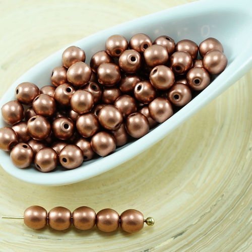 100pcs métallique mat bronze cuivre ronde verre tchèque perles de petite entretoise de 4mm sku-27257