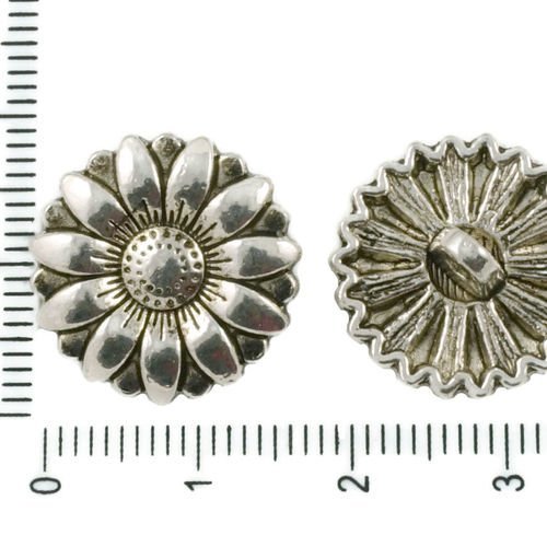 6pcs antique ton argent daisy fleur tige du bouton fermoirs perles rondes charmes tchèque métal conc sku-37509