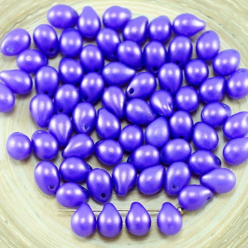 Nouvelle finition 40pcs or briller violet verre tchèque en forme de larme perles 5mm x 7mm sku-27327