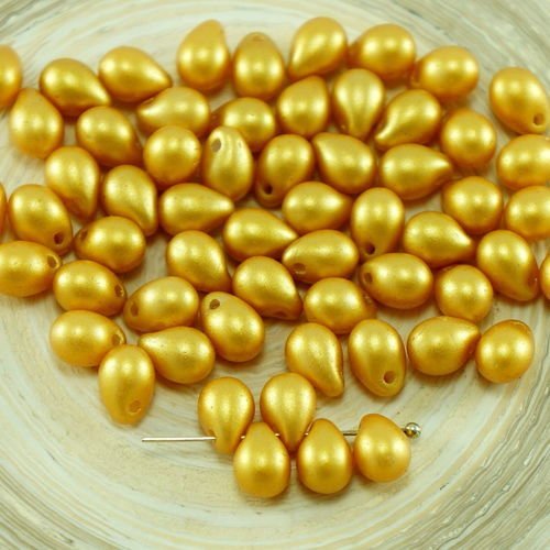 Nouvelle finition 40pcs or briller en or jaune verre tchèque en forme de larme perles 5mm x 7mm sku-27329