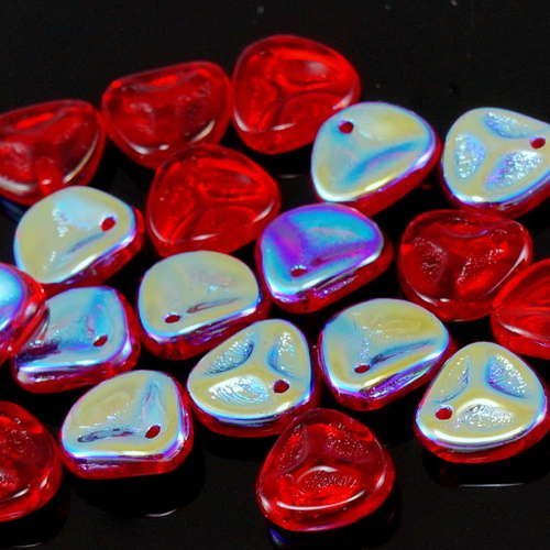 50pcs rouge rubis ab moitié de revêtement de verre tchèque de pétale de rose perles pressées à plat  sku-19190