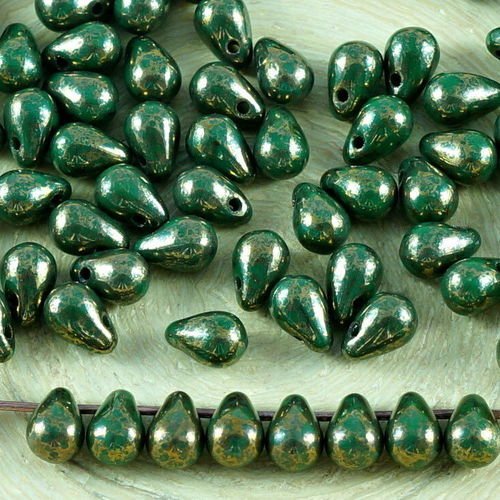 40pcs vert turquoise en terre cuite bronze larme petite de verre tchèque perles de 4 mm x 6 mm sku-35613