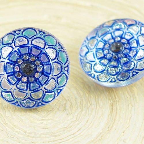 1pc bleu cristal ab fleur de collines rondes à la main le verre tchèque bouton taille 8 18mm sku-37706
