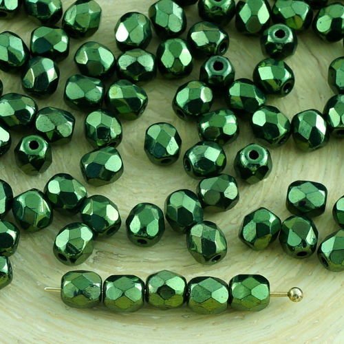 100pcs vert métallique lustre verre tchèque ronde à facettes feu poli petites perles d'entretoise de sku-31581