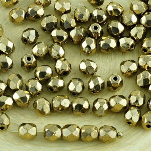 100pcs metallic gold bronze verre tchèque ronde à facettes feu poli petites perles d'entretoise de 4 sku-31583
