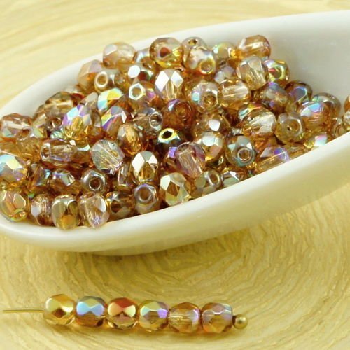 100pcs cristal arc-en-ciel brune ronde à facettes feu poli verre tchèque perles de petit écarteur 3m sku-31784