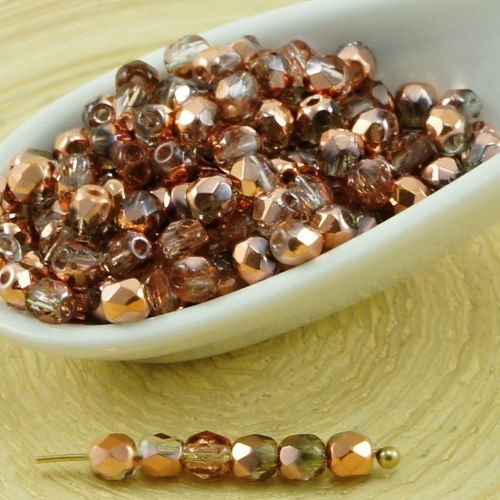 100pcs cristal métallique capri d'or de cuivre demi-rond à facettes feu poli verre tchèque perles de sku-31889