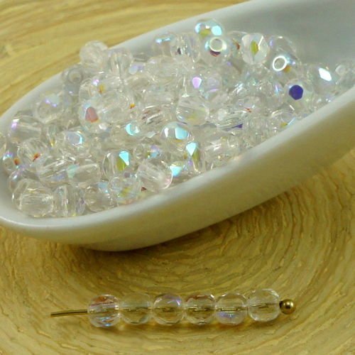 100pcs crystal ab ronde à facettes feu poli verre tchèque perles de petit écarteur 3mm sku-31893
