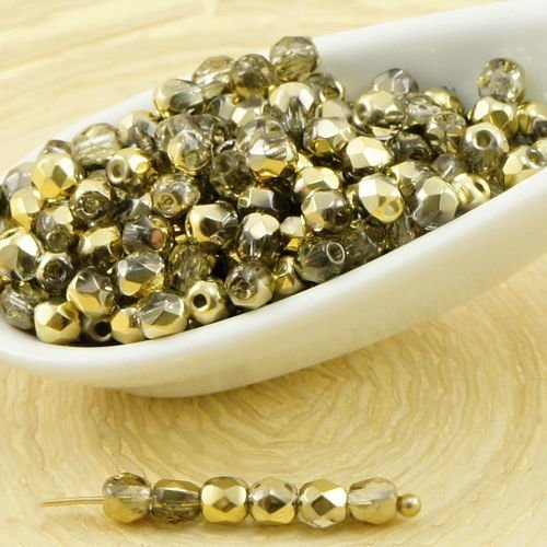 100pcs crystal metallic gold demi-rond à facettes feu poli verre tchèque perles de petit écarteur 3m sku-31899