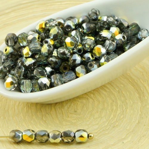 100pcs cristal métallique marea or demi-rond à facettes feu poli verre tchèque perles de petit écart sku-31903