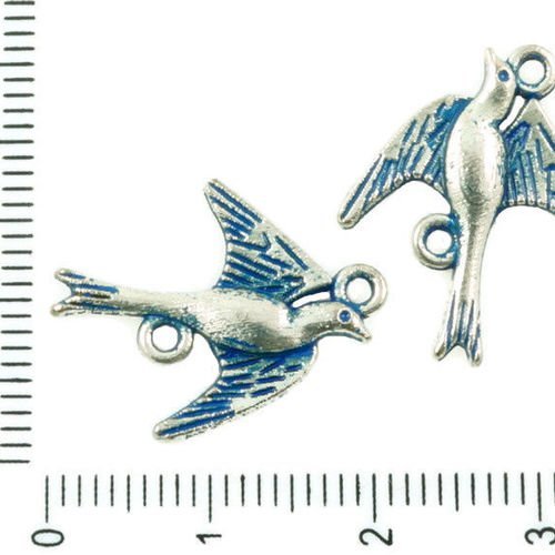 10pcs antique ton argent bleu patine laver oiseau hirondelle animal connecteurs 2 deux trous charmes sku-36379