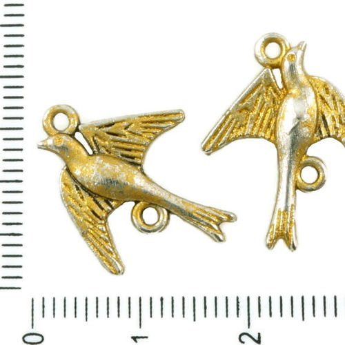 10pcs antique ton argent mat or patine laver oiseau hirondelle animal connecteurs 2 deux trous charm sku-36381