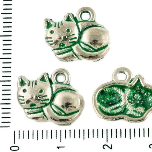 12pcs tchèque vert turquoise patine antique ton argent chat animaux pet halloween charmes métal conc sku-34050