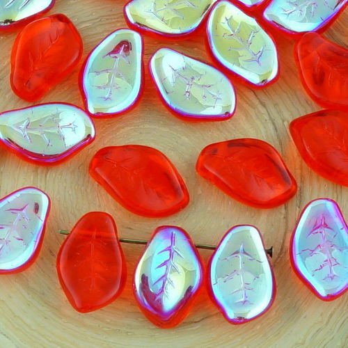 10pcs cristal rouge rubis or ab moitié agité sculpté de feuilles plates halloween verre tchèque perl sku-32212