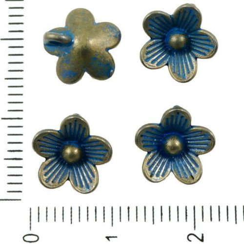 24pcs bronze antique tons de bleu patine laver les ne-m'oubliez-pas de fleurs floral pendentifs bout sku-36357