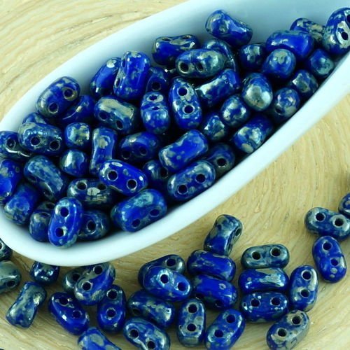 10g picasso argent bleu bi-bo 2 trou bibo twin verre tchèque perles de 2 8 mm x 5.5 mm sku-32275