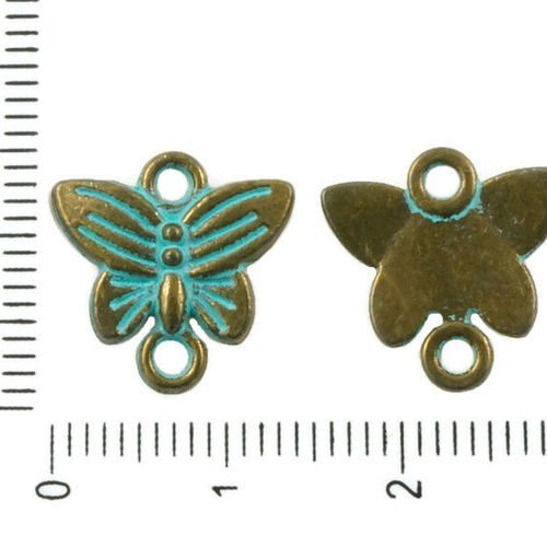 12pcs bronze antique ton bleu turquoise patine laver papillon insecte animal connecteurs 2 deux trou sku-36387
