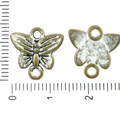 12pcs bronze antique ton argent mat patine laver papillon insecte animal connecteurs 2 deux trous ch sku-36389