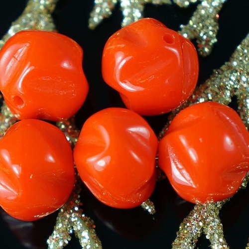 Opaque orange halloween verre tchèque tordu en spirale ronde perles toupie est écrasé 10mm 10pcs sku-18719